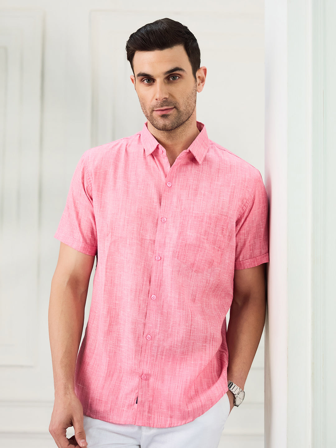 Men Casual Pink Shirt
