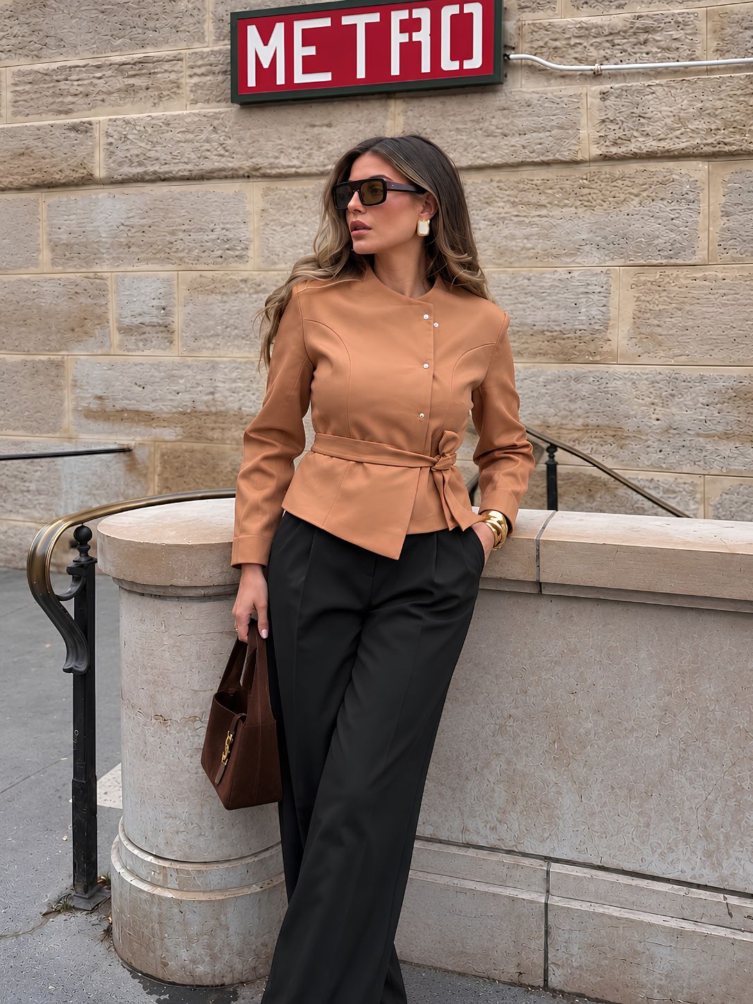 Round Neck Blazer With Belt