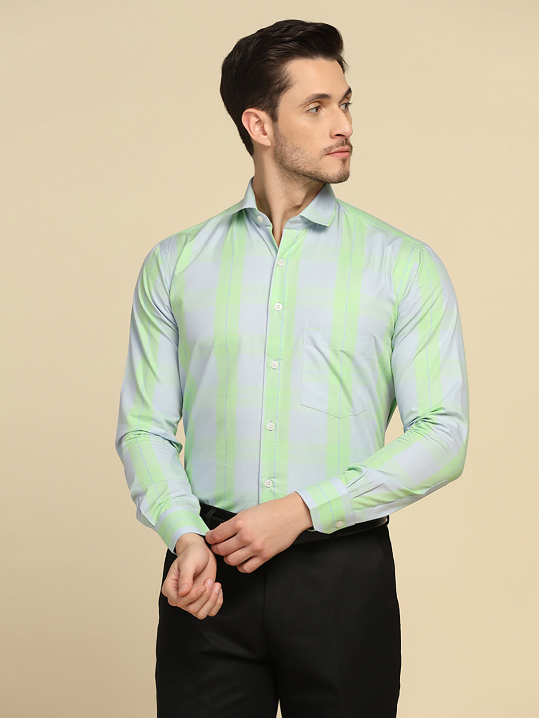 Men Flouresent Green Checkered Shirt - Tahvo India