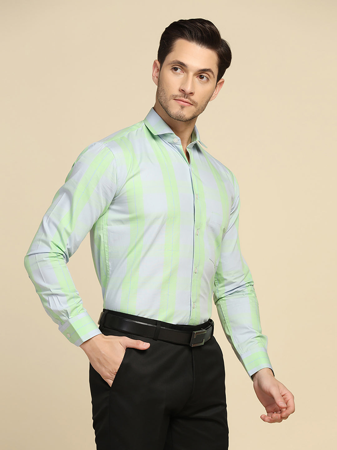 Men Flouresent Green Checkered Shirt - Tahvo India