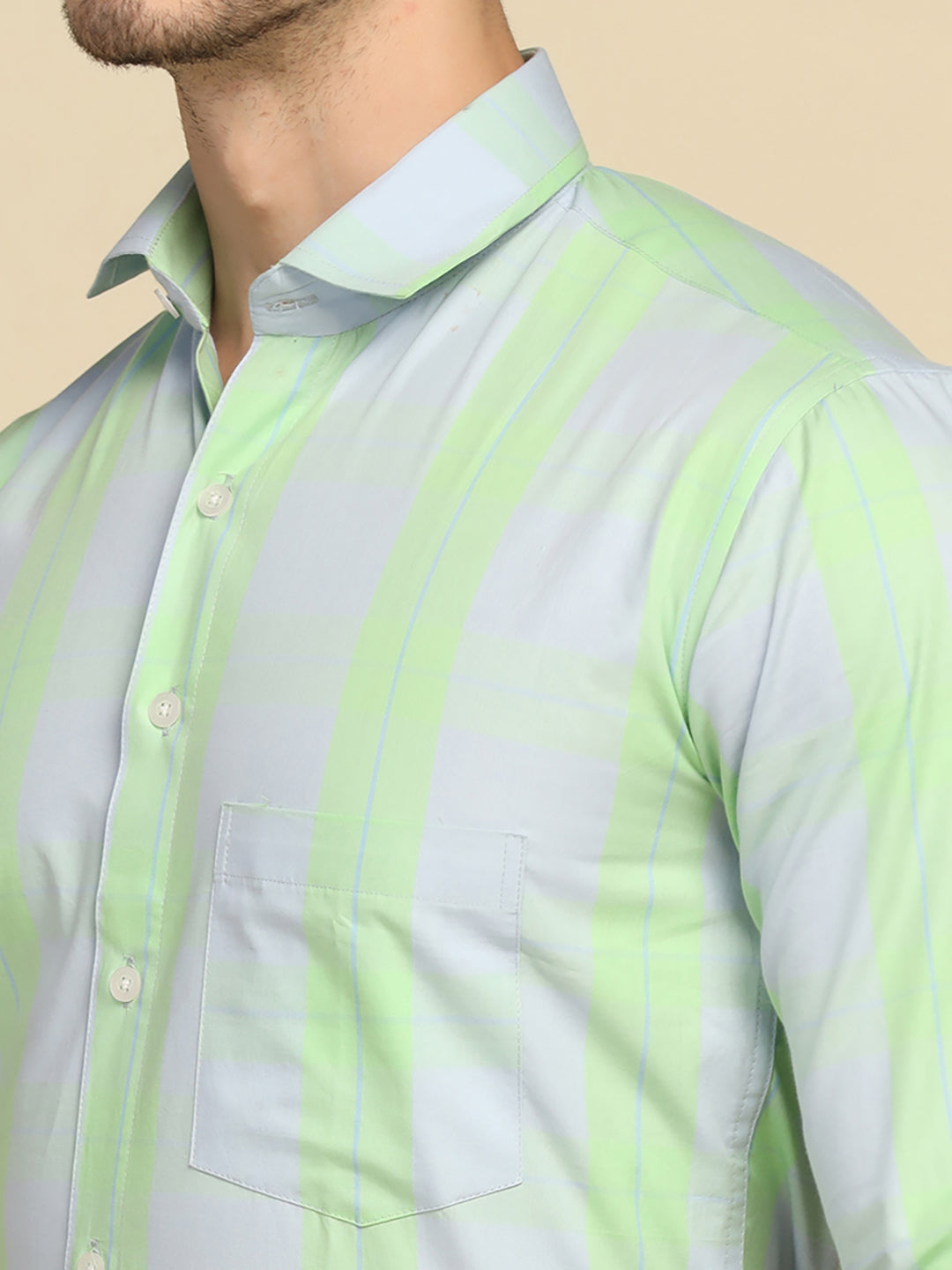 Men Flouresent Green Checkered Shirt - Tahvo India