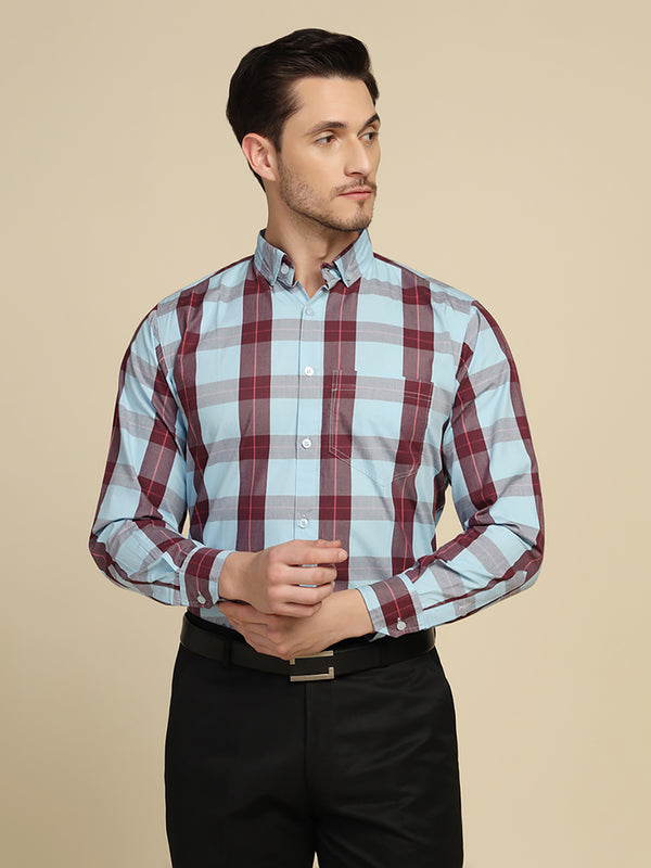Men Blue Checkered Shirt - Tahvo India