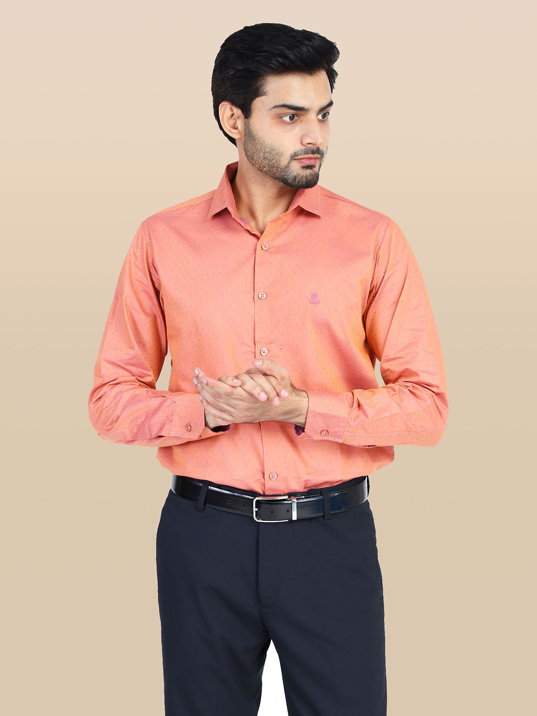 Men Peach Dotted Formal Shirt - Tahvo India