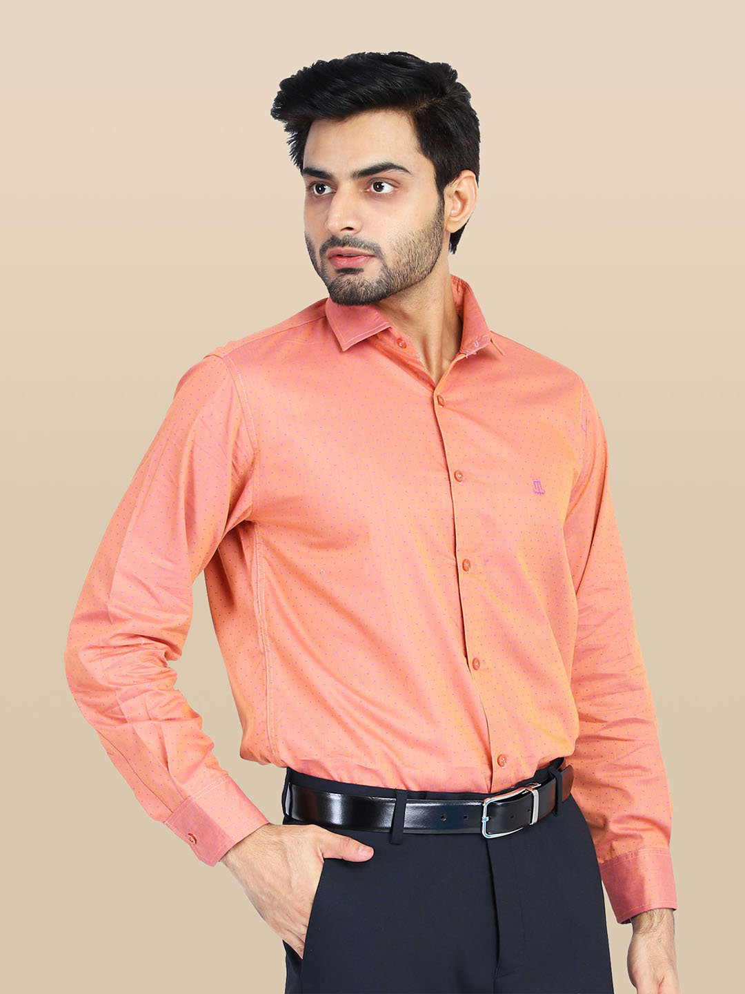 Men Peach Dotted Formal Shirt - Tahvo India