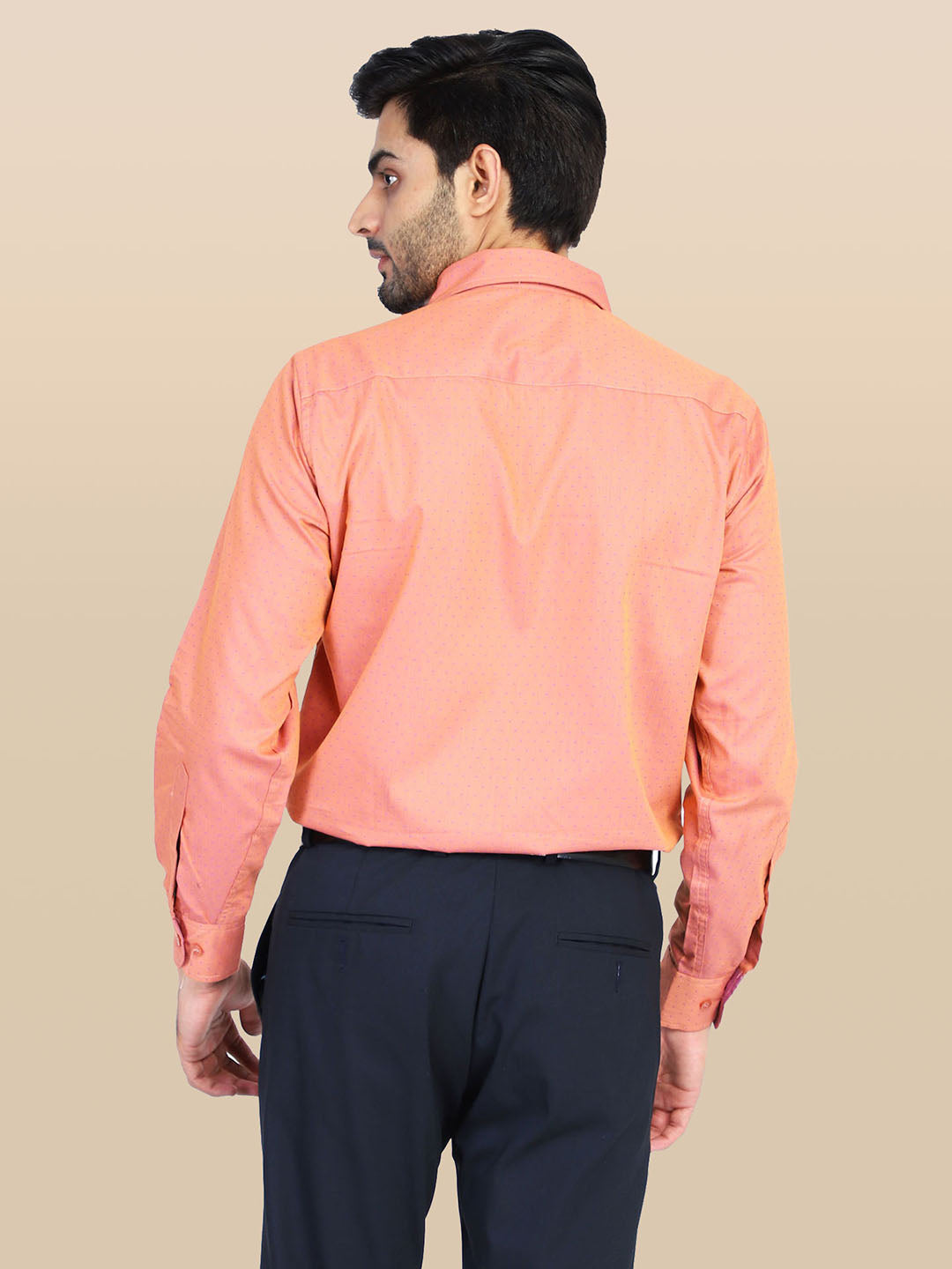Men Peach Dotted Formal Shirt - Tahvo India