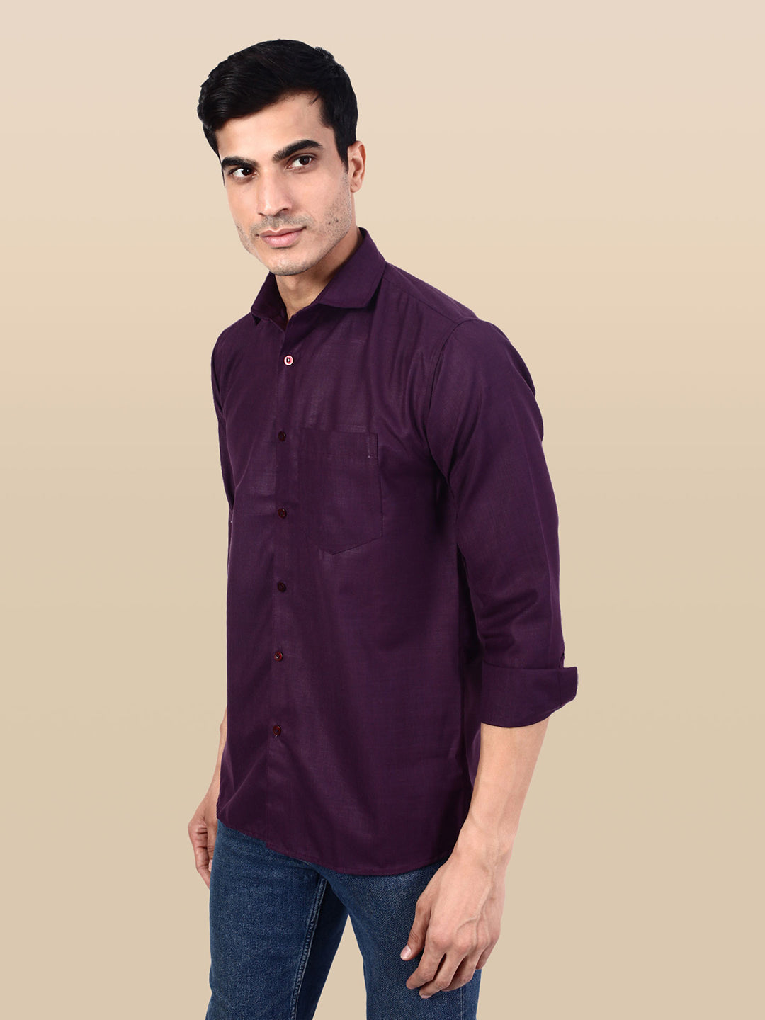 Men Purple Solid Shirt - Tahvo India