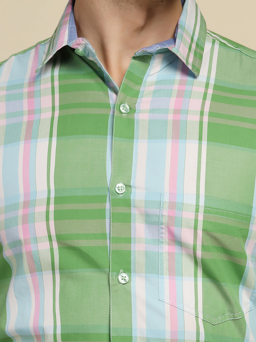 Men Green Checked Shirt - Tahvo India