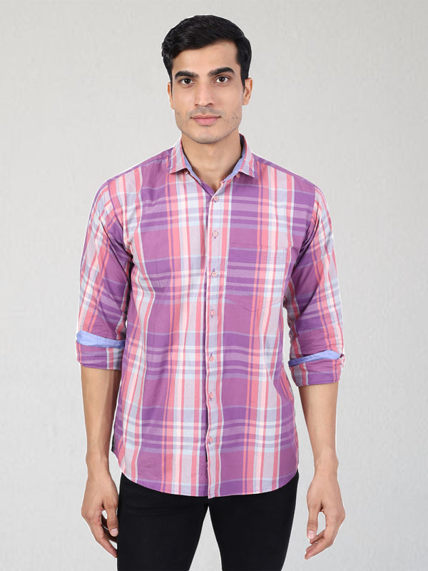 Men Purple Checkered Casual Shirt