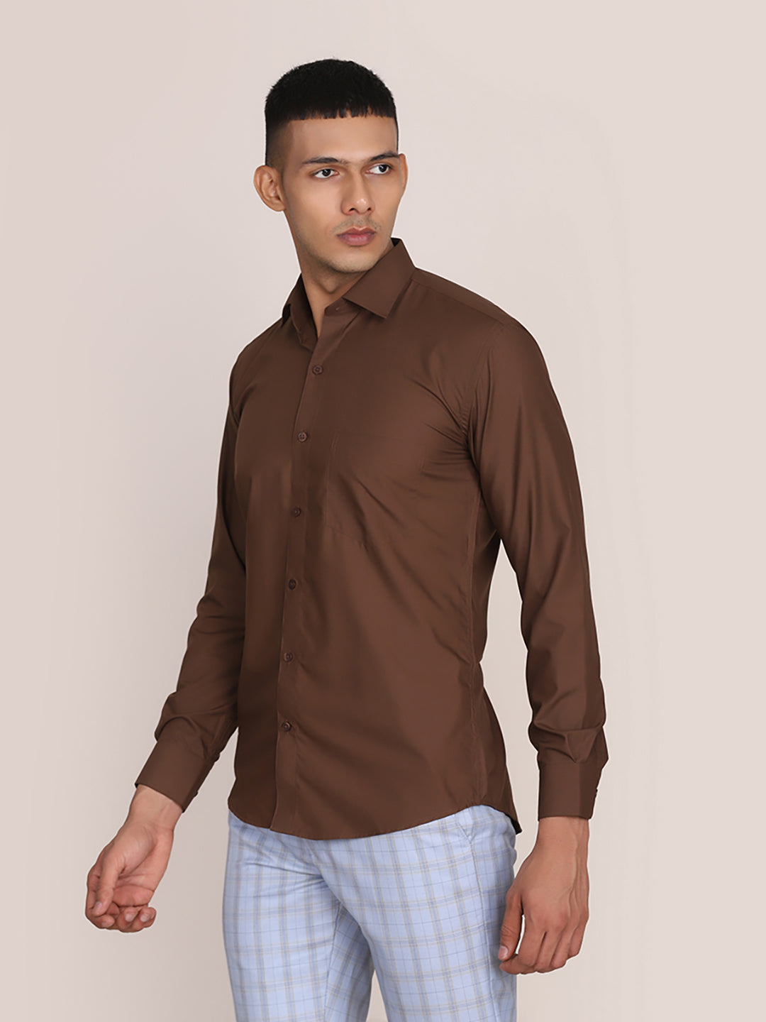 Men Brown Cotton Formal Shirt - Tahvo India