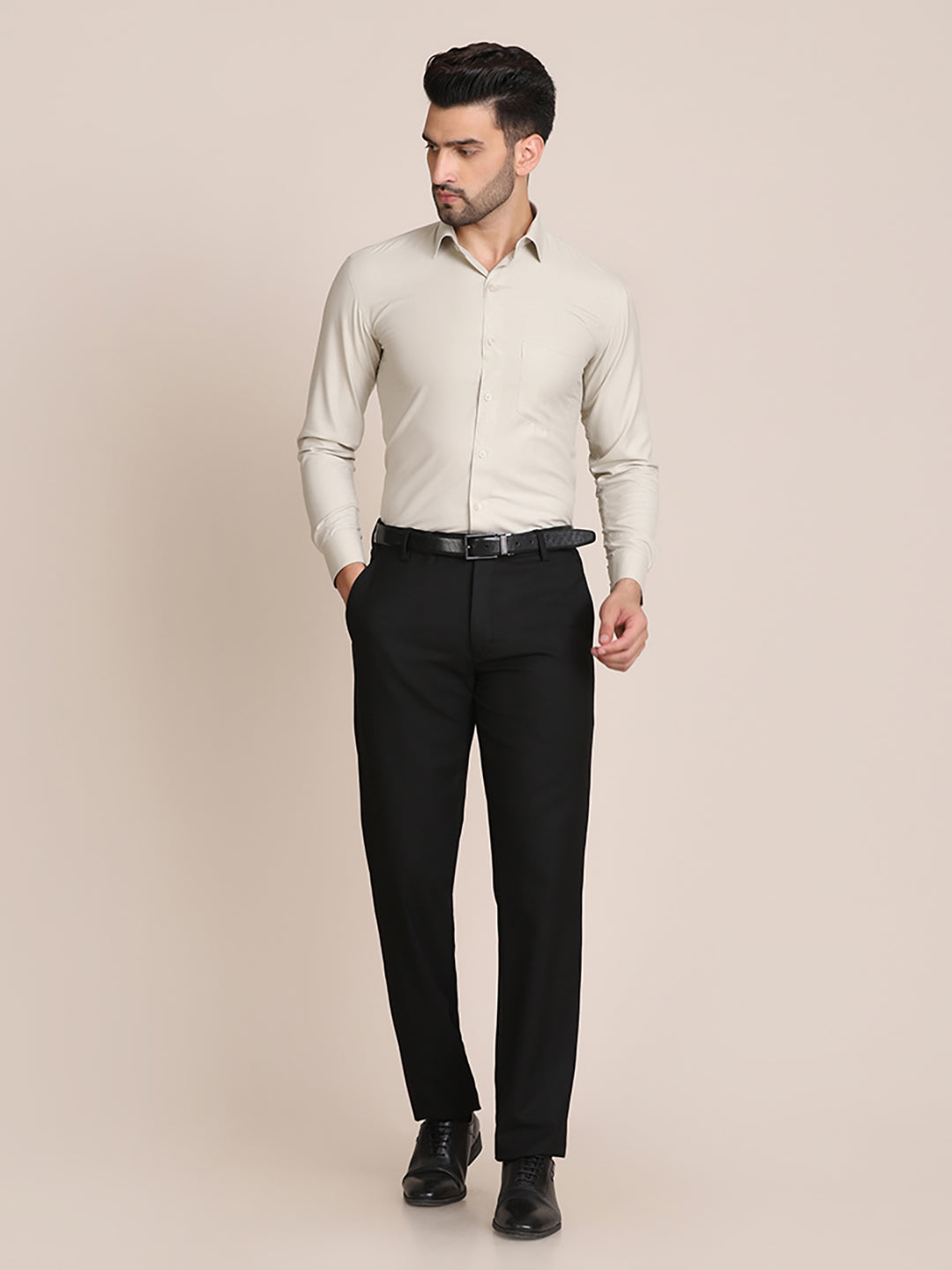 Men Beige Formal Solid Shirt - Tahvo India