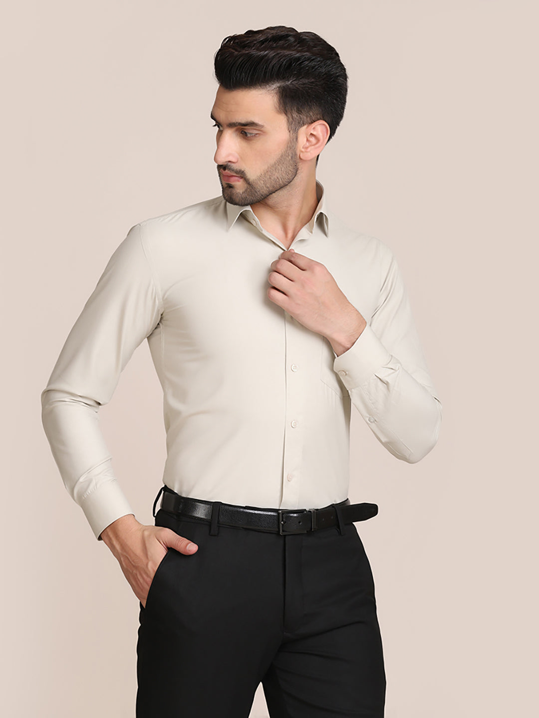 Men Beige Formal Solid Shirt - Tahvo India