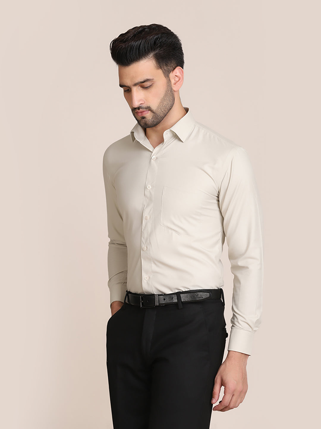 Men Beige Formal Solid Shirt - Tahvo India