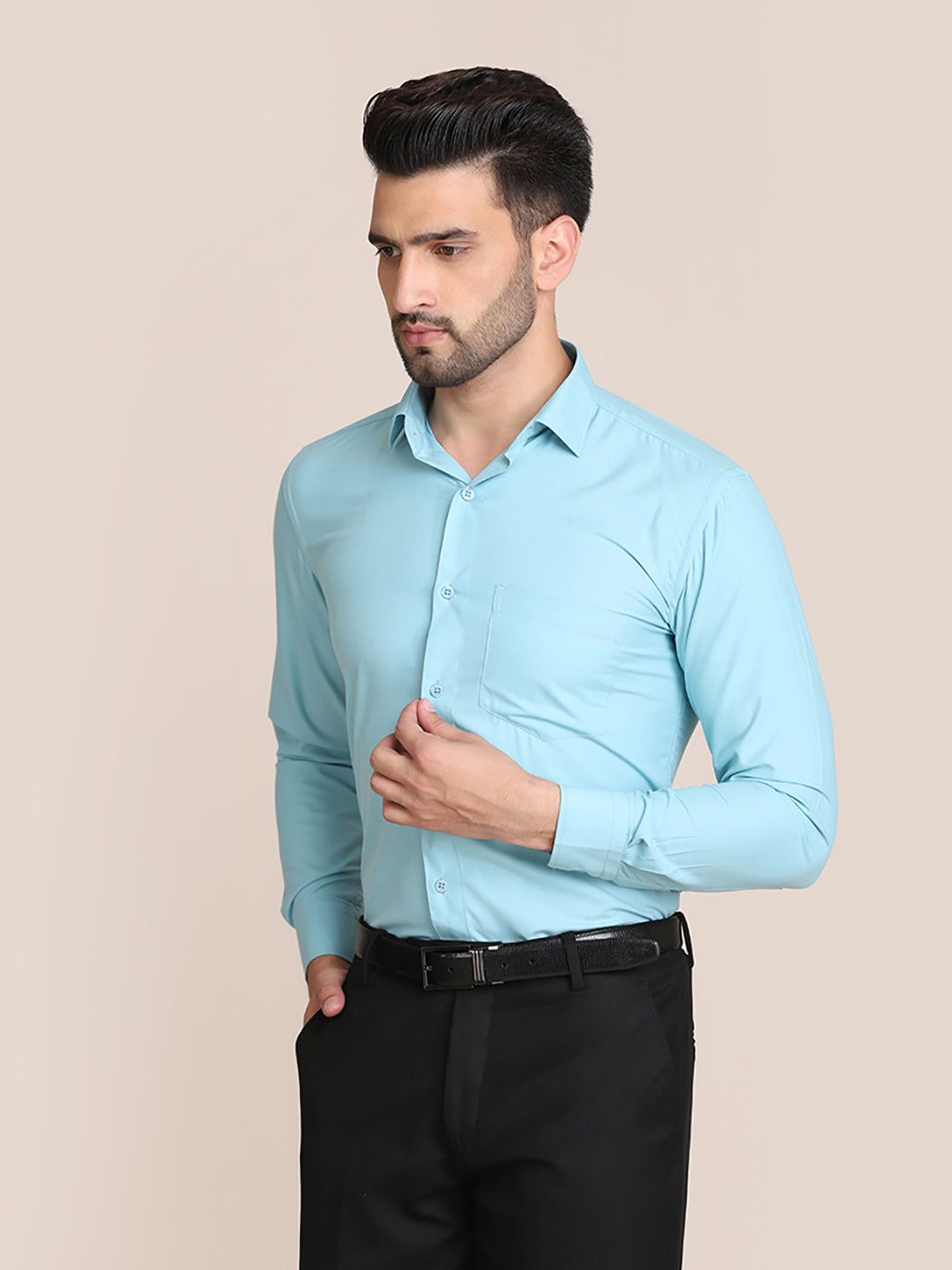 Men Blue Formal Solid Shirt - Tahvo India