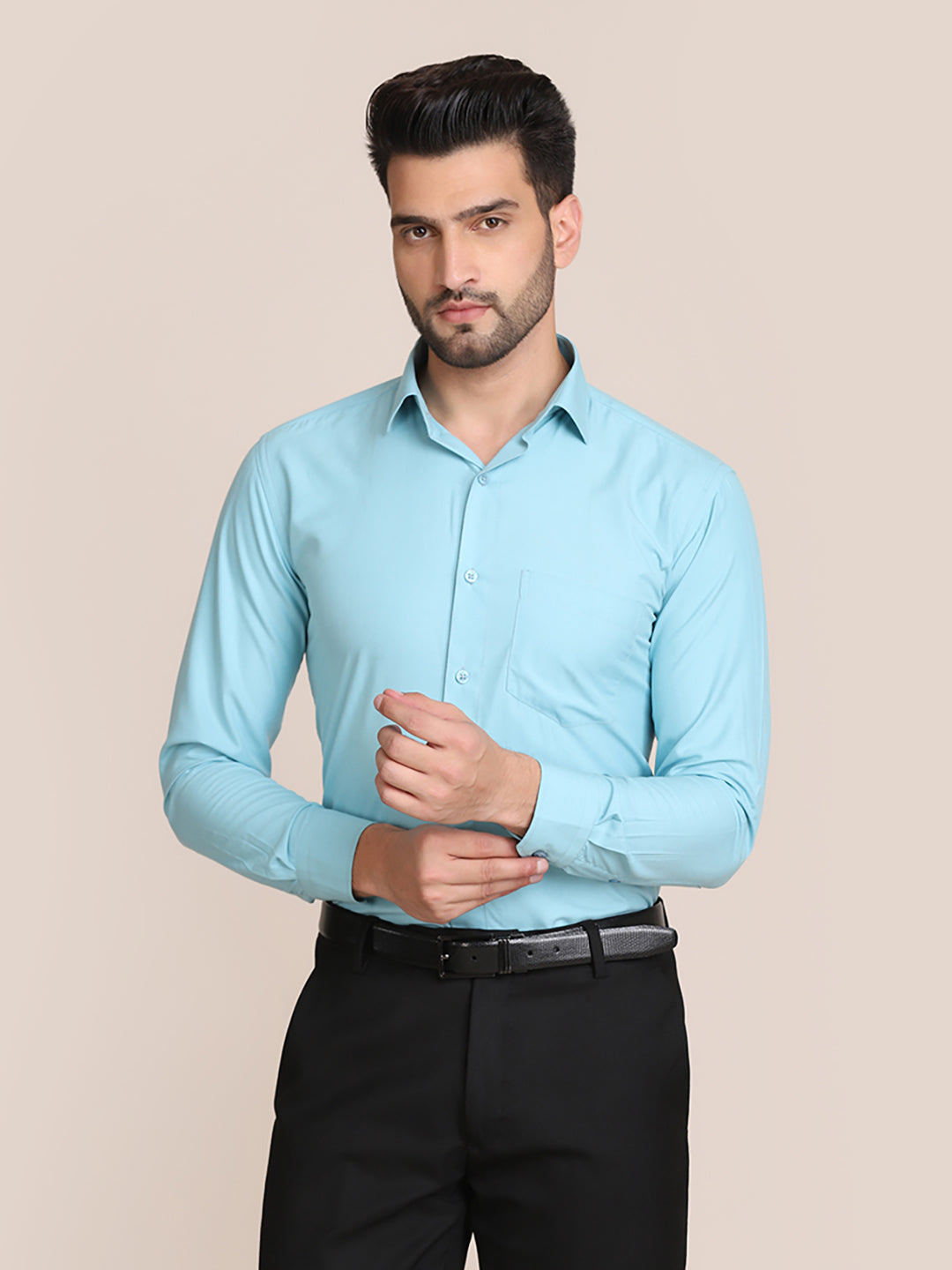 Men Blue Formal Solid Shirt - Tahvo India