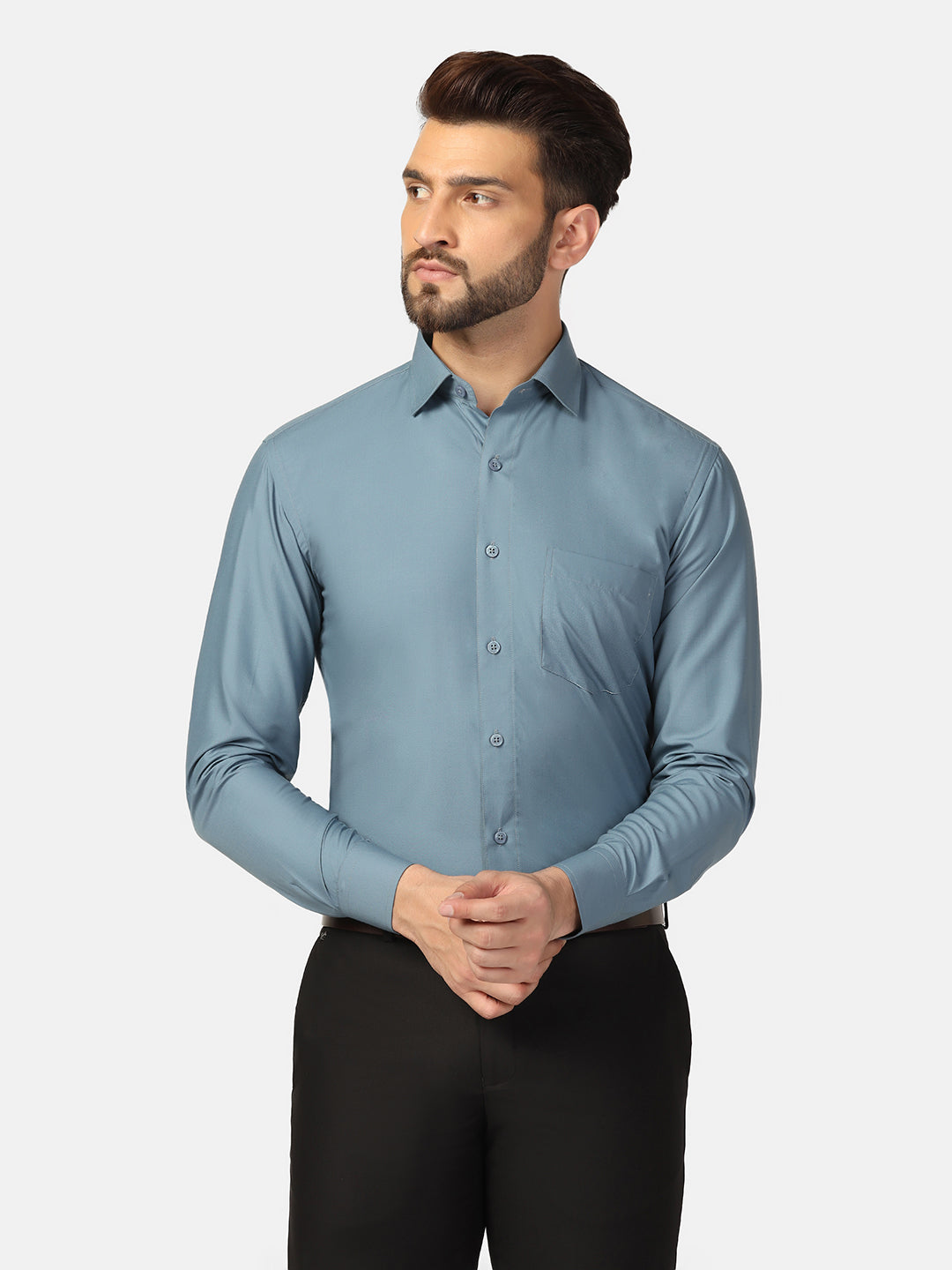 Men Grey Formal Cotton Shirt - Tahvo India