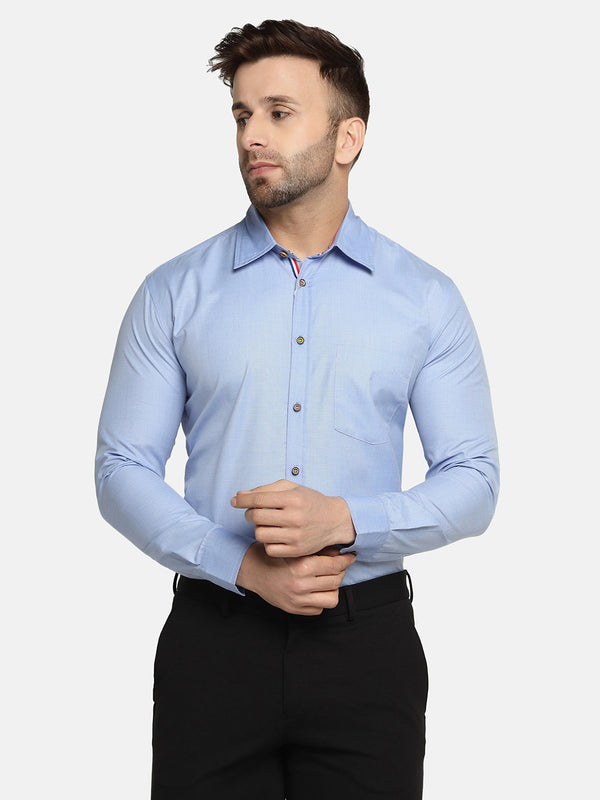 Men Blue Solid Formal Shirt - Tahvo India
