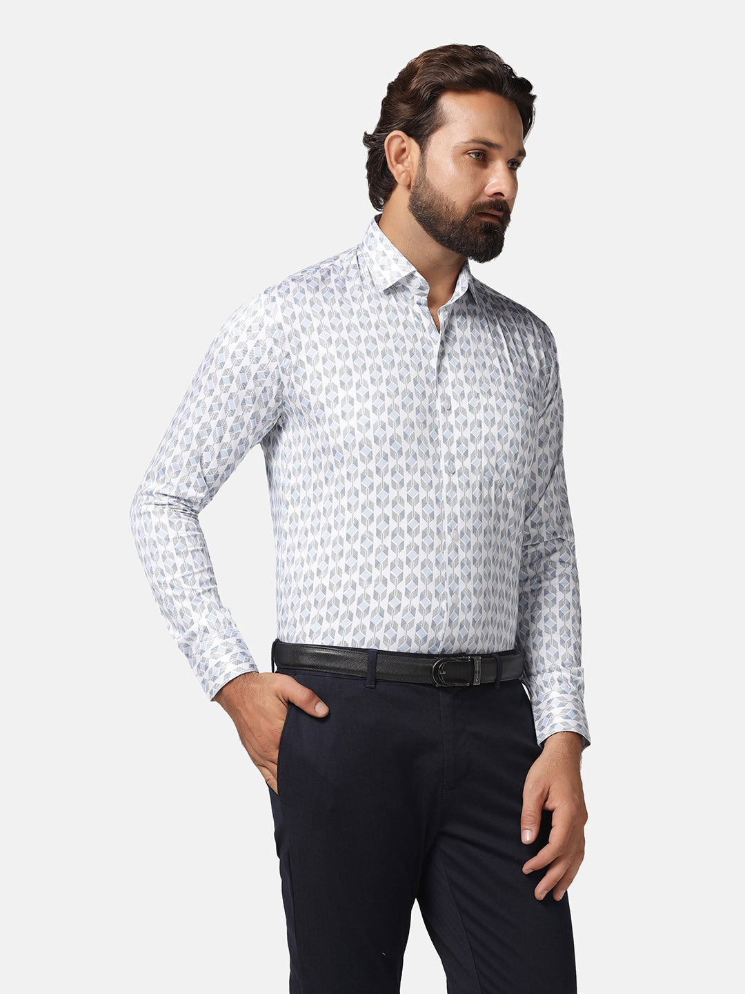 Men White Printed Cotton Shirt - Tahvo India
