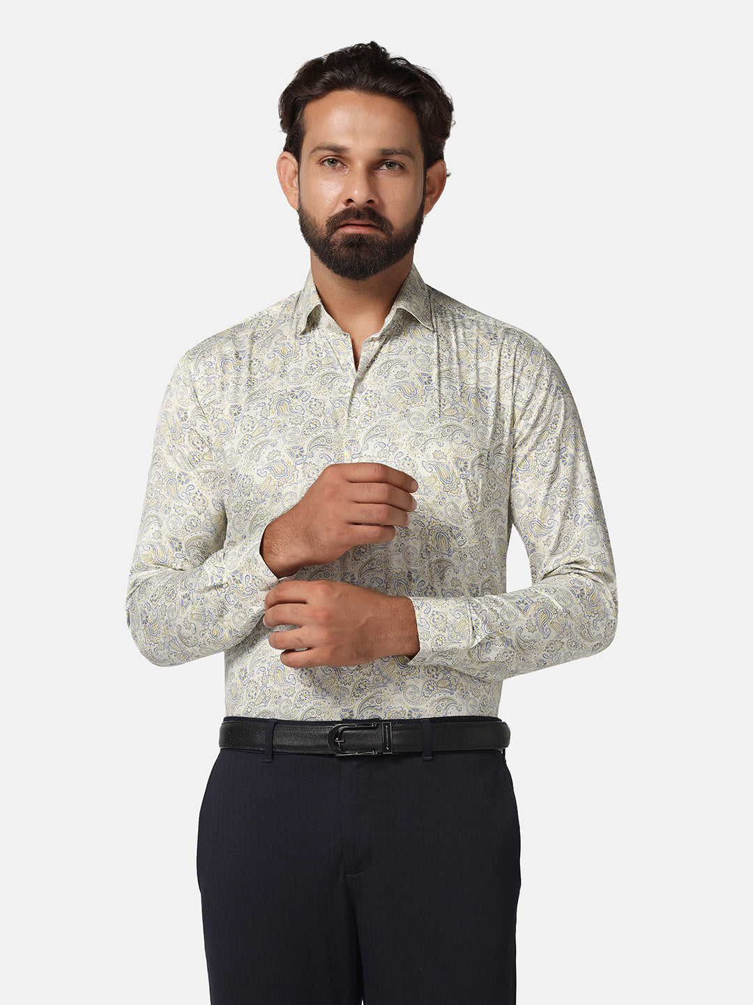Men White Printed Cotton Shirt - Tahvo India