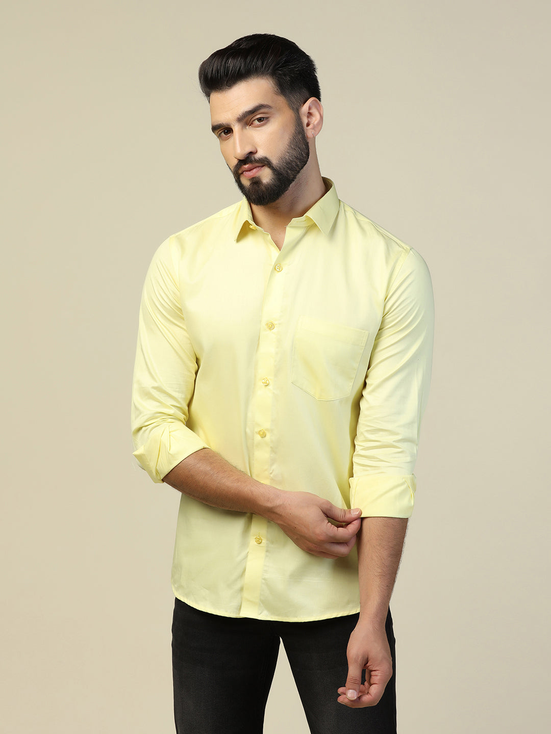 Men Solid Yellow Shirt - Tahvo India