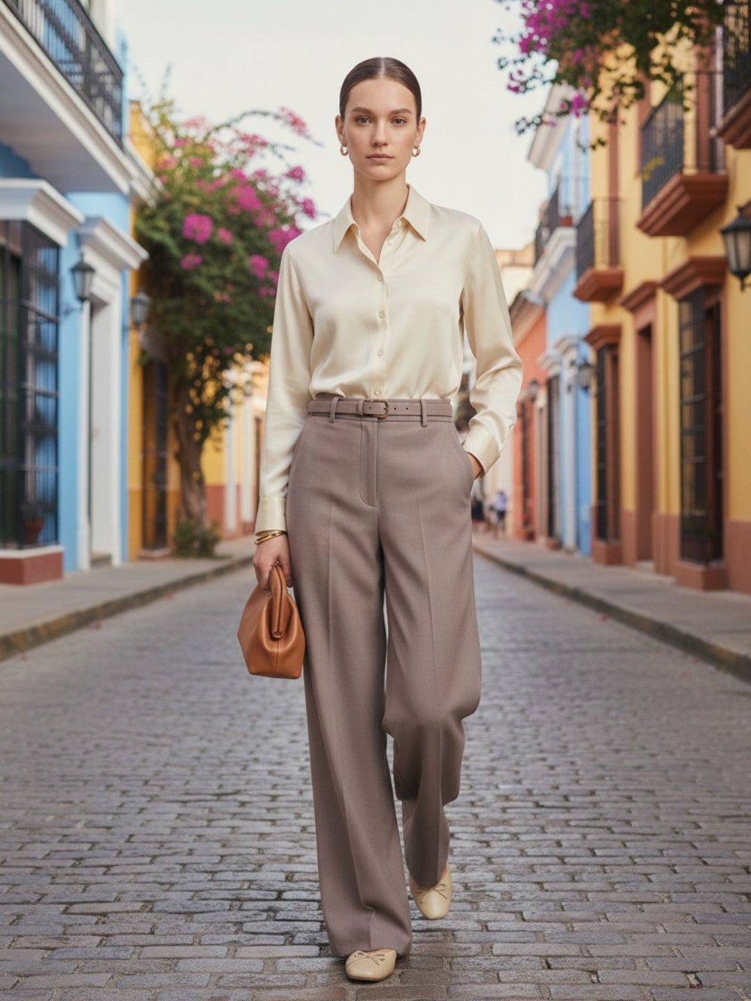 Taupe Brown Wide Leg Trousers