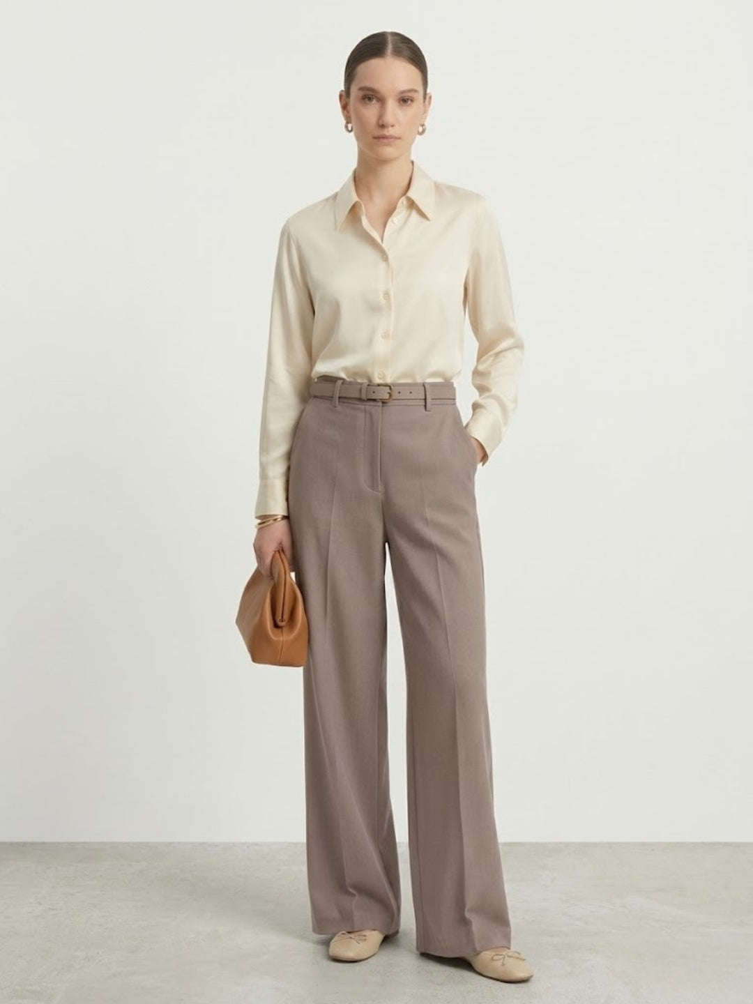 Taupe Brown Wide Leg Trousers