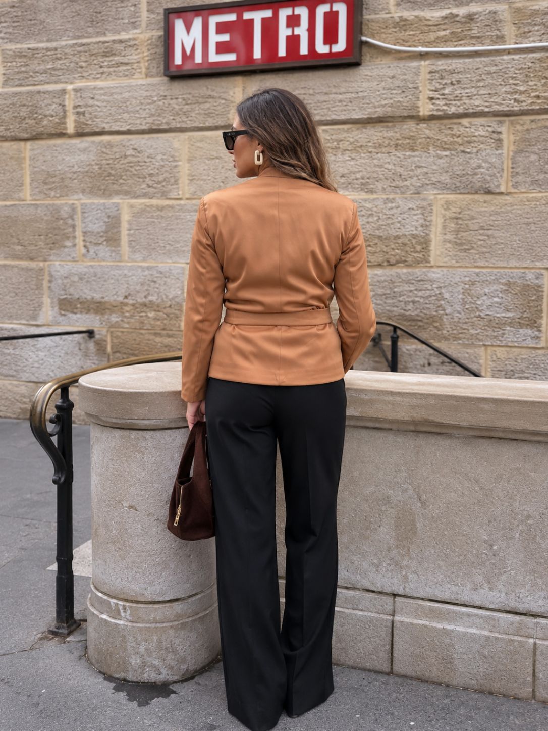 Round Neck Blazer With Belt