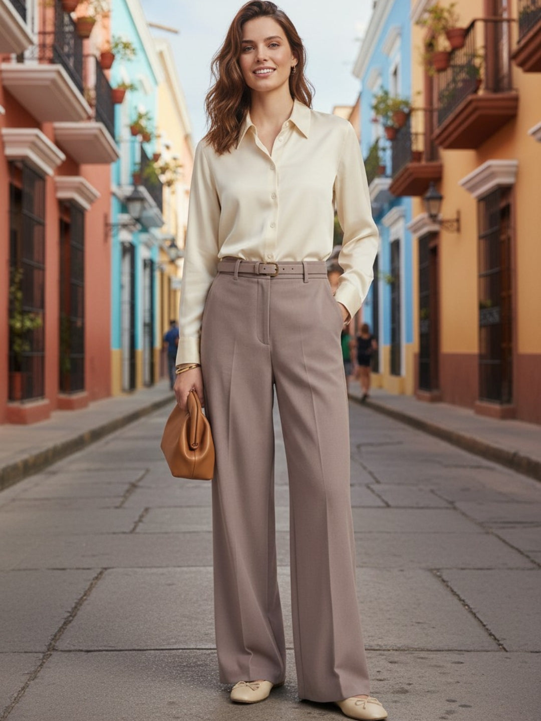 Taupe Brown Wide Leg Trousers
