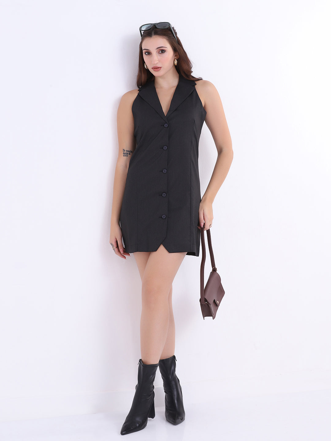 Women Black stripes short dress