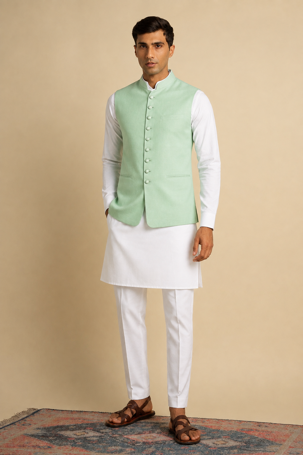 Men Kurta Set With 9 Button Jacket