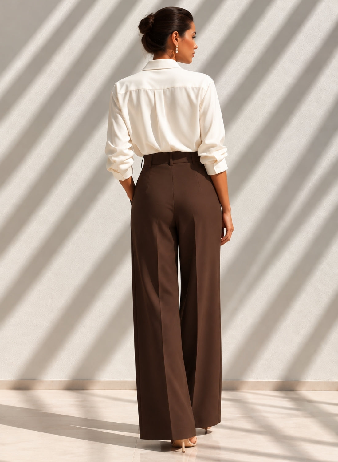 Brown Pleated wide Leg Trousers