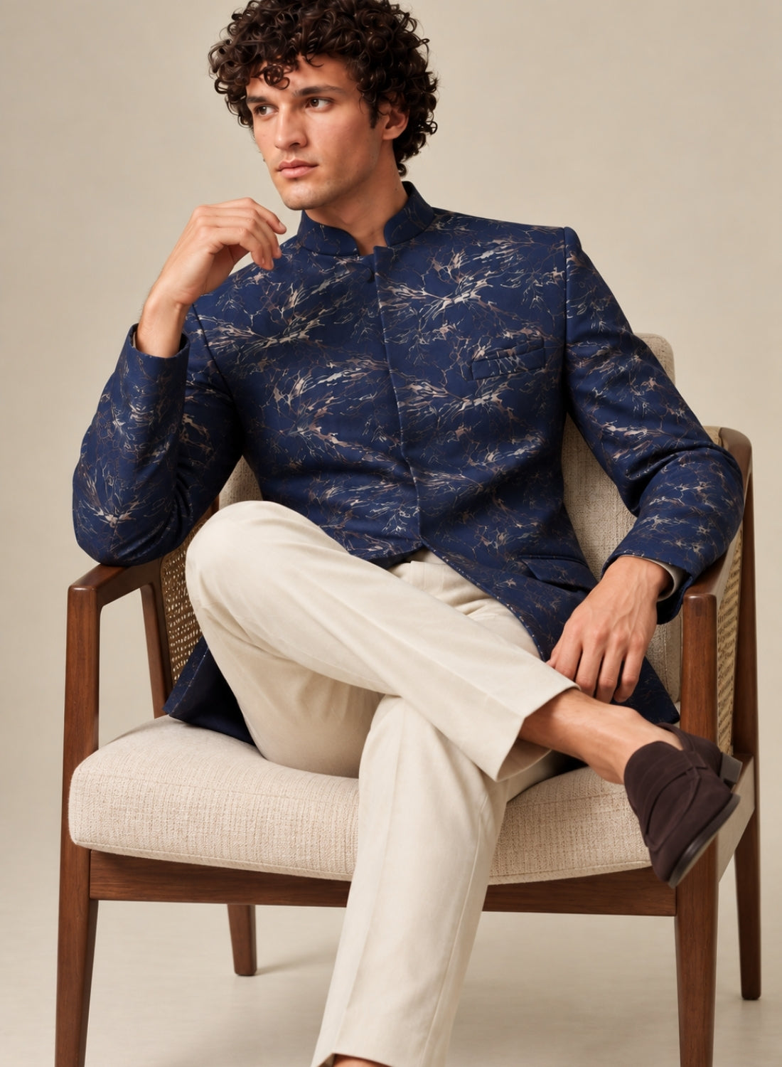 Printed Suede Bandgala Blazer