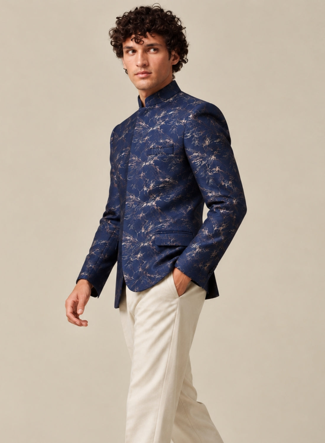 Printed Suede Bandgala Blazer