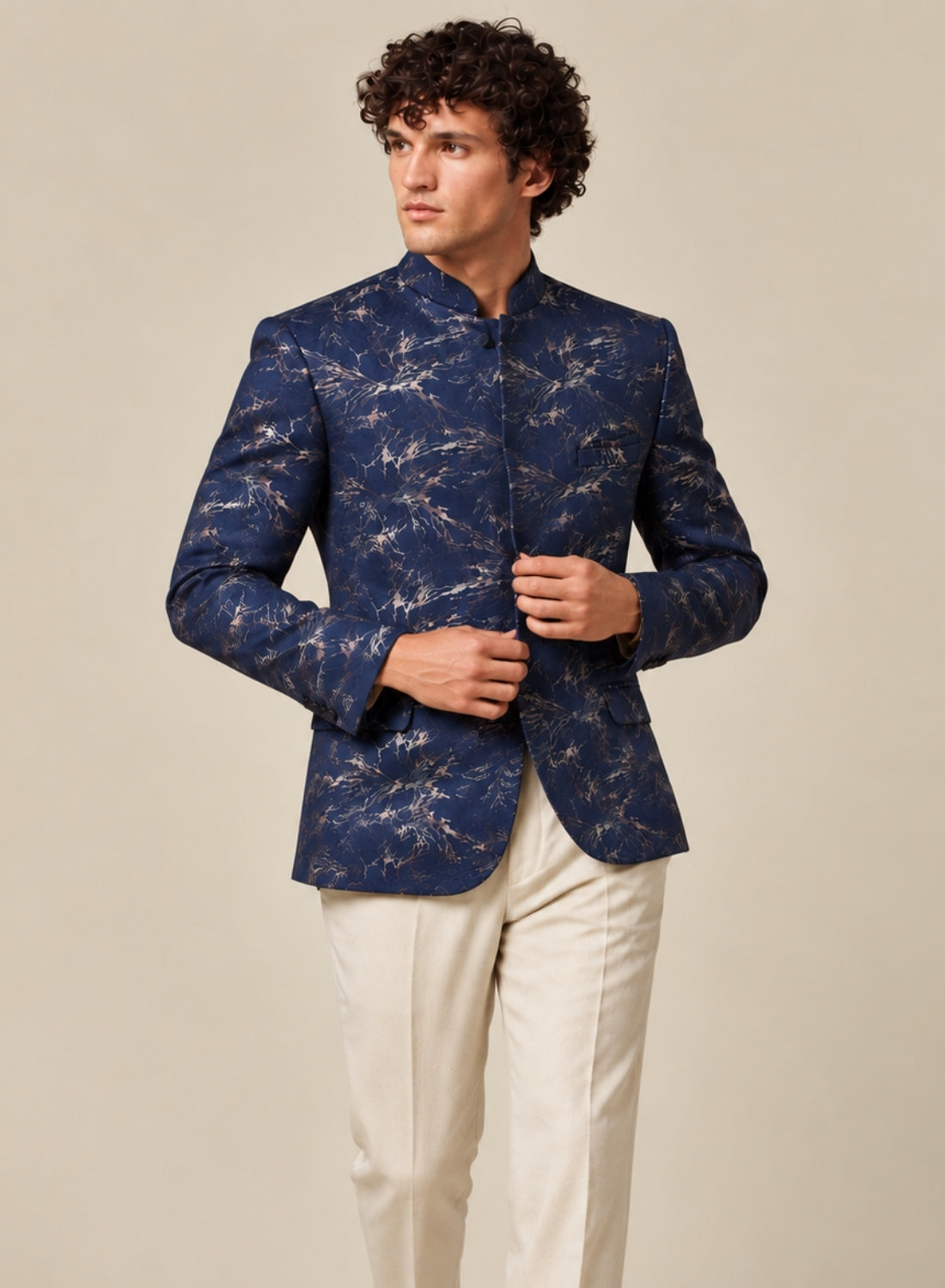 Printed Suede Bandgala Blazer