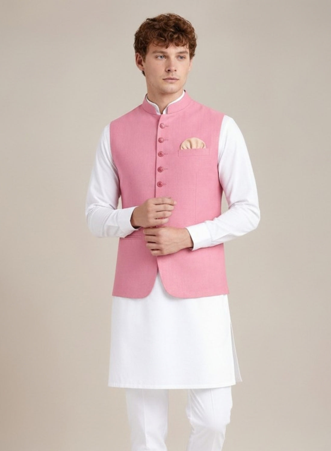 Men Pink 9 Button Nehru Jacket