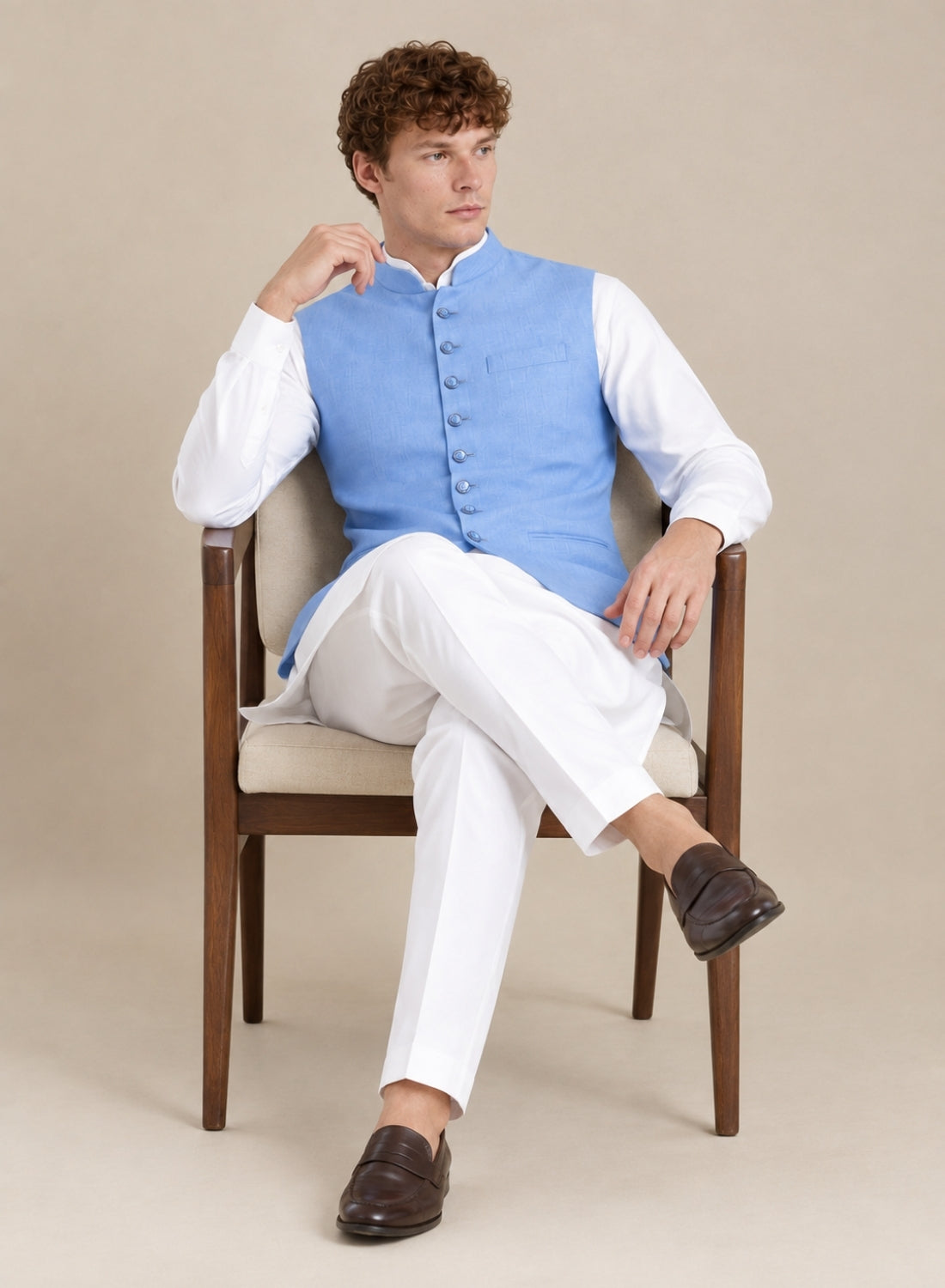 Men Blue 9 Button Nehru Jacket