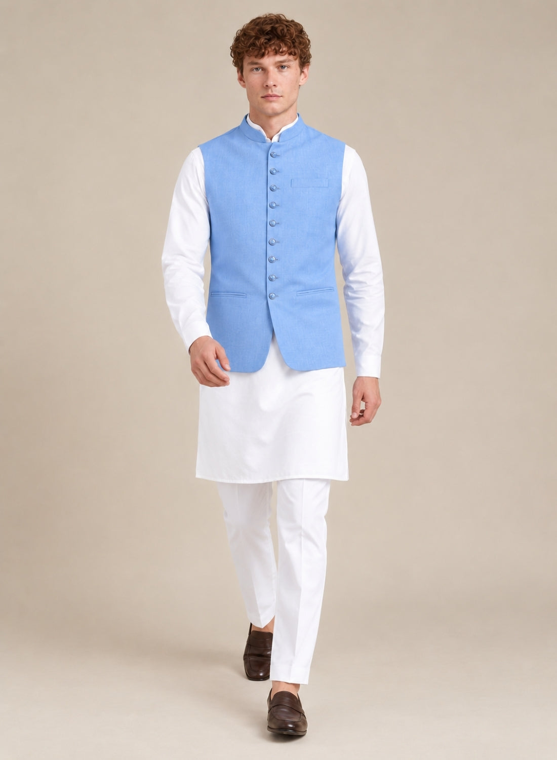 Men Blue 9 Button Nehru Jacket