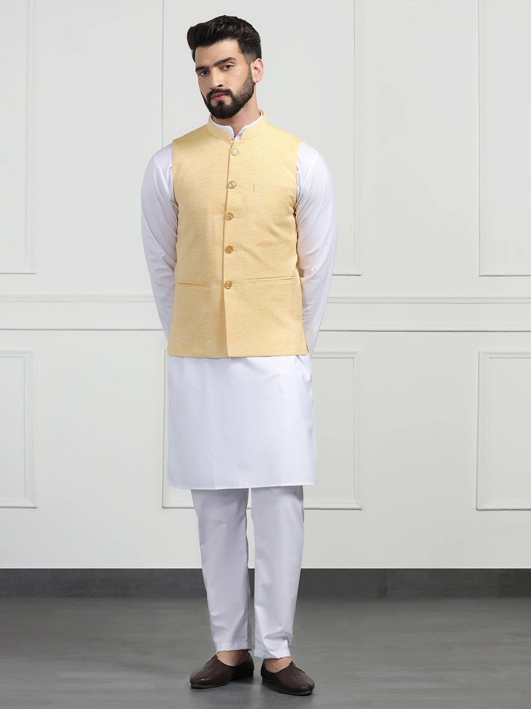 Men Yellow Linen Modi Jacket