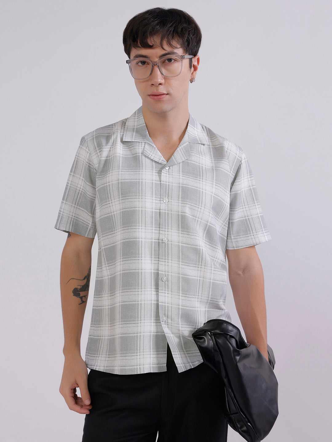 Mens grey check boxy casual shirt