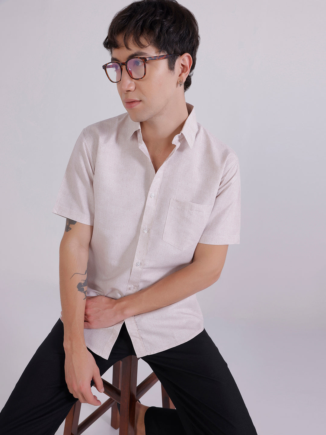 Mens Brown casual regular fit shirt