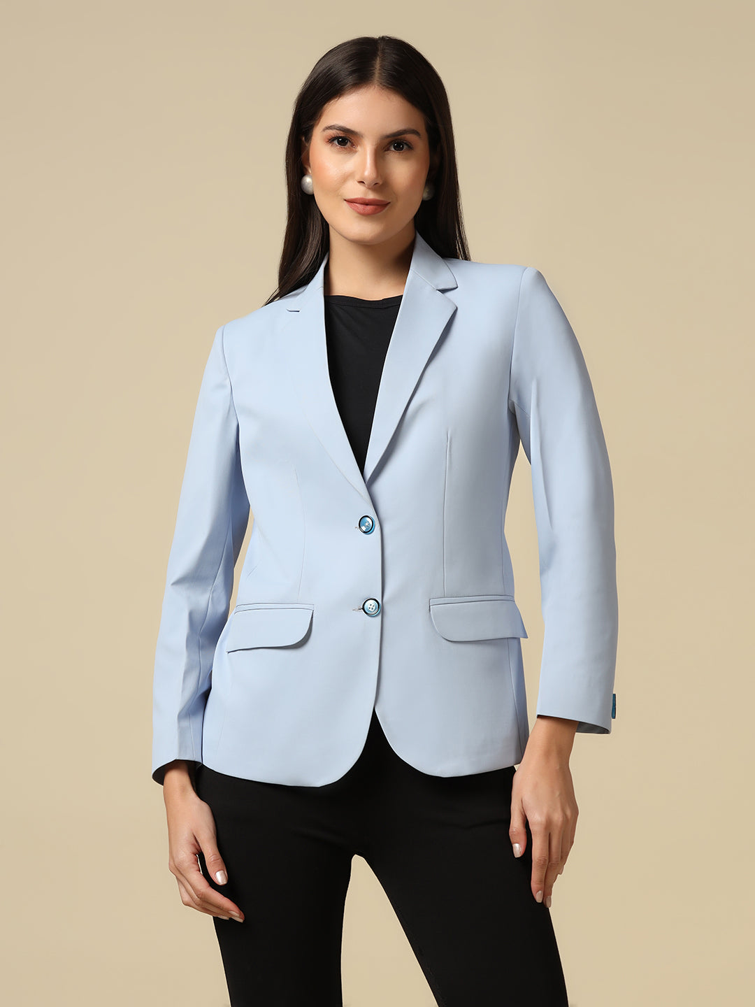 Women Ice Blue Single Breasted Blazer - Tahvo India