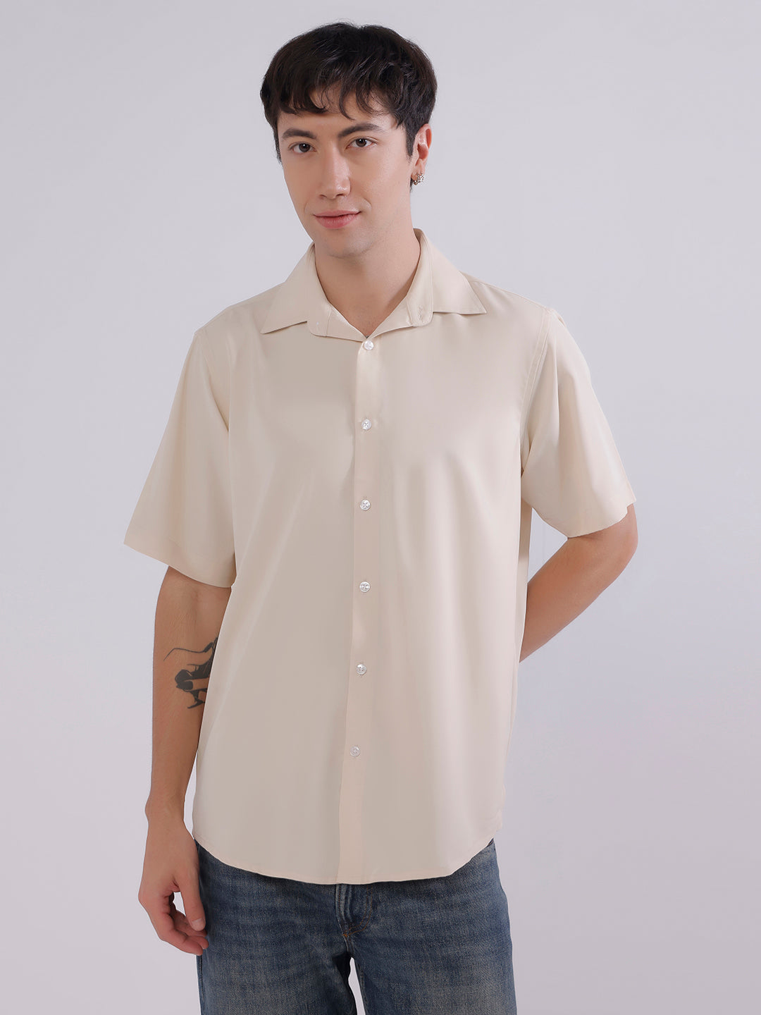 Men Beige Boxy Shirt