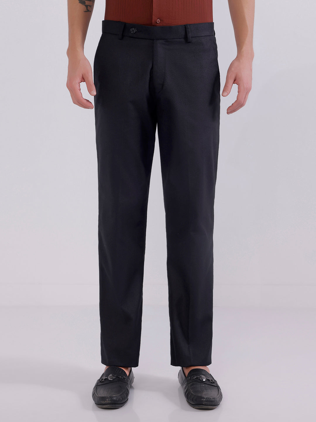 Men Black linen trousers