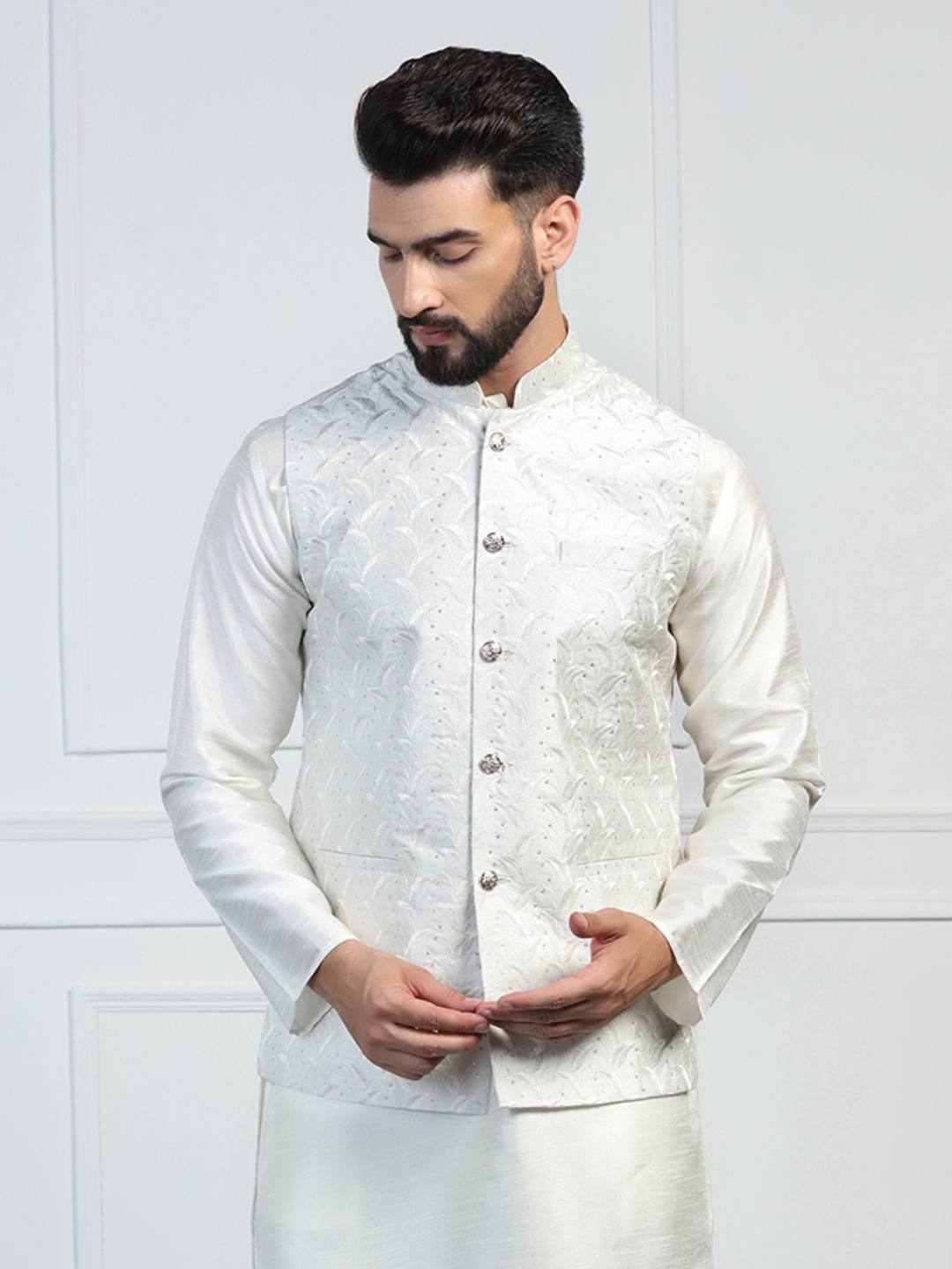 Men White Embroidered Jacket