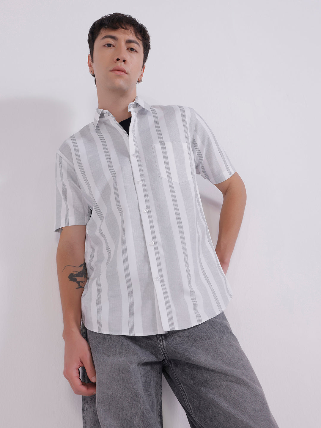 Grey stripes casual shirt