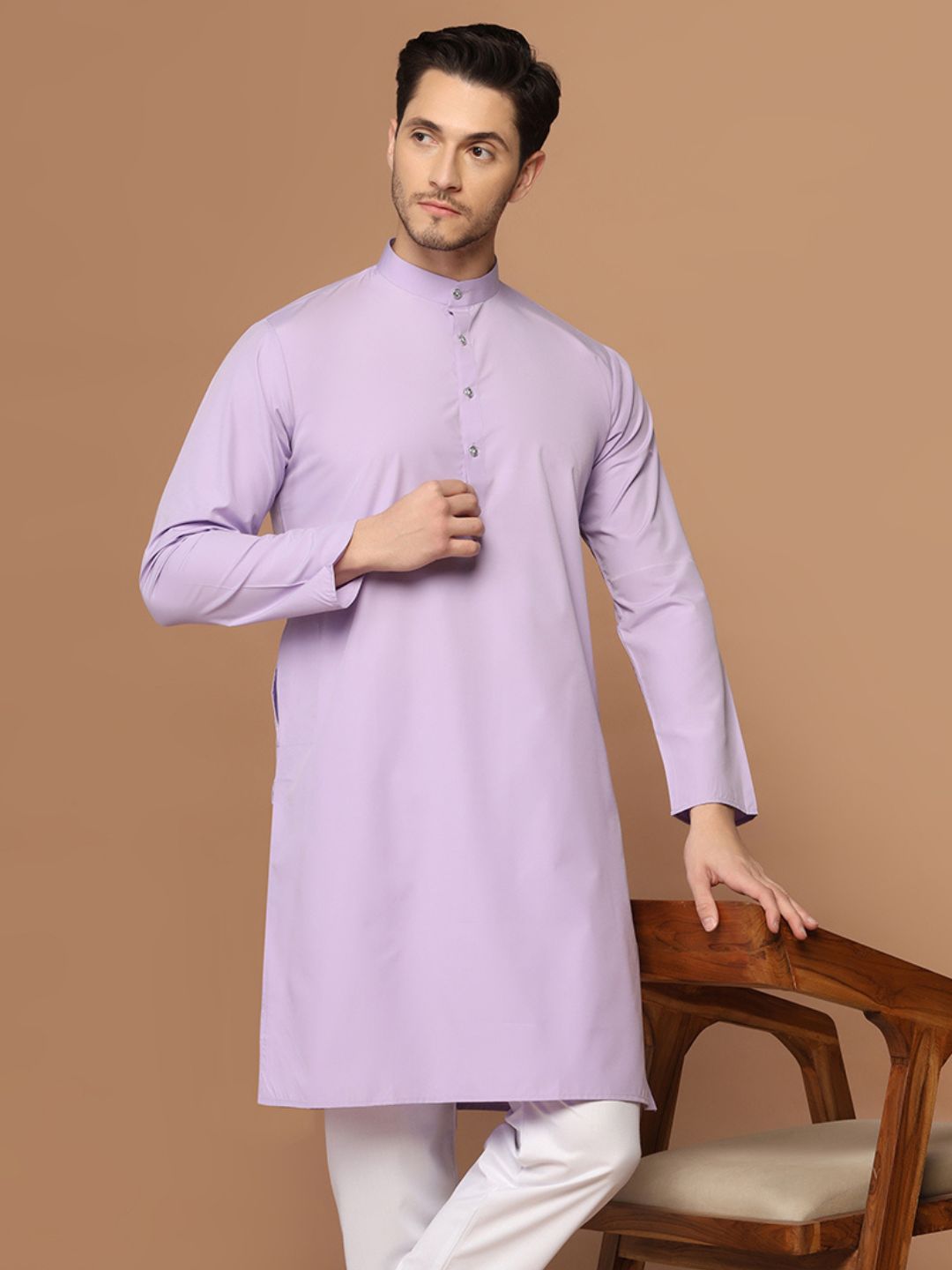 Men Purple Solid Kurta - Tahvo India