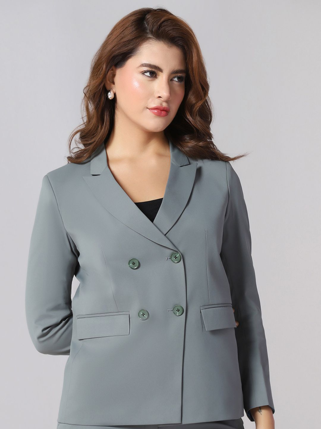 Women Green double breasted blazer