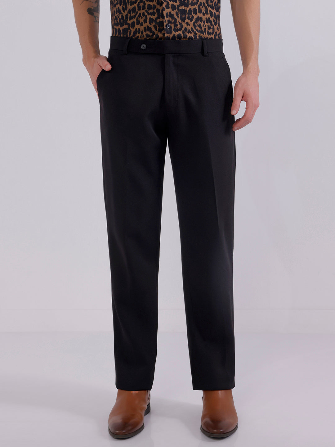 Men Black wide leg trousers