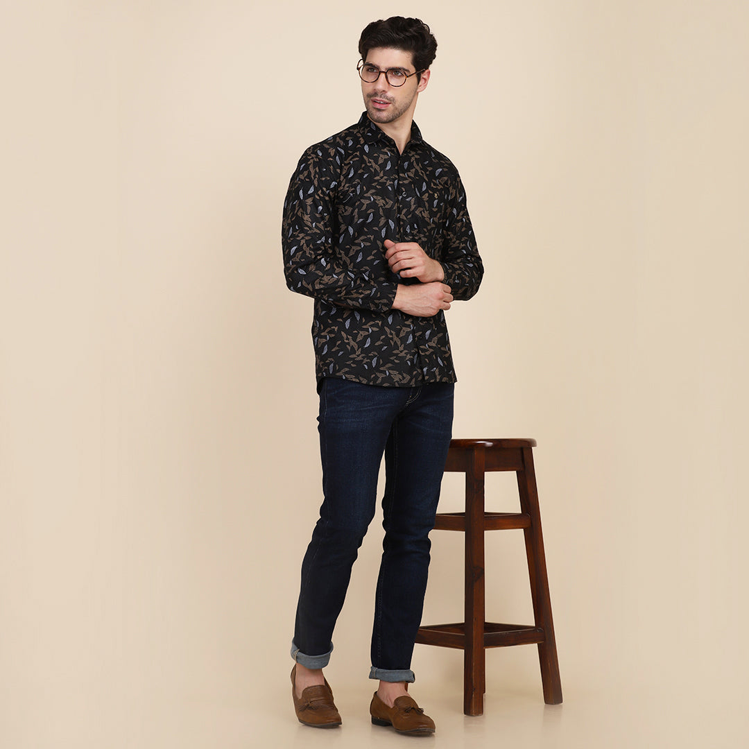 Men Black Printed Casual Shirt