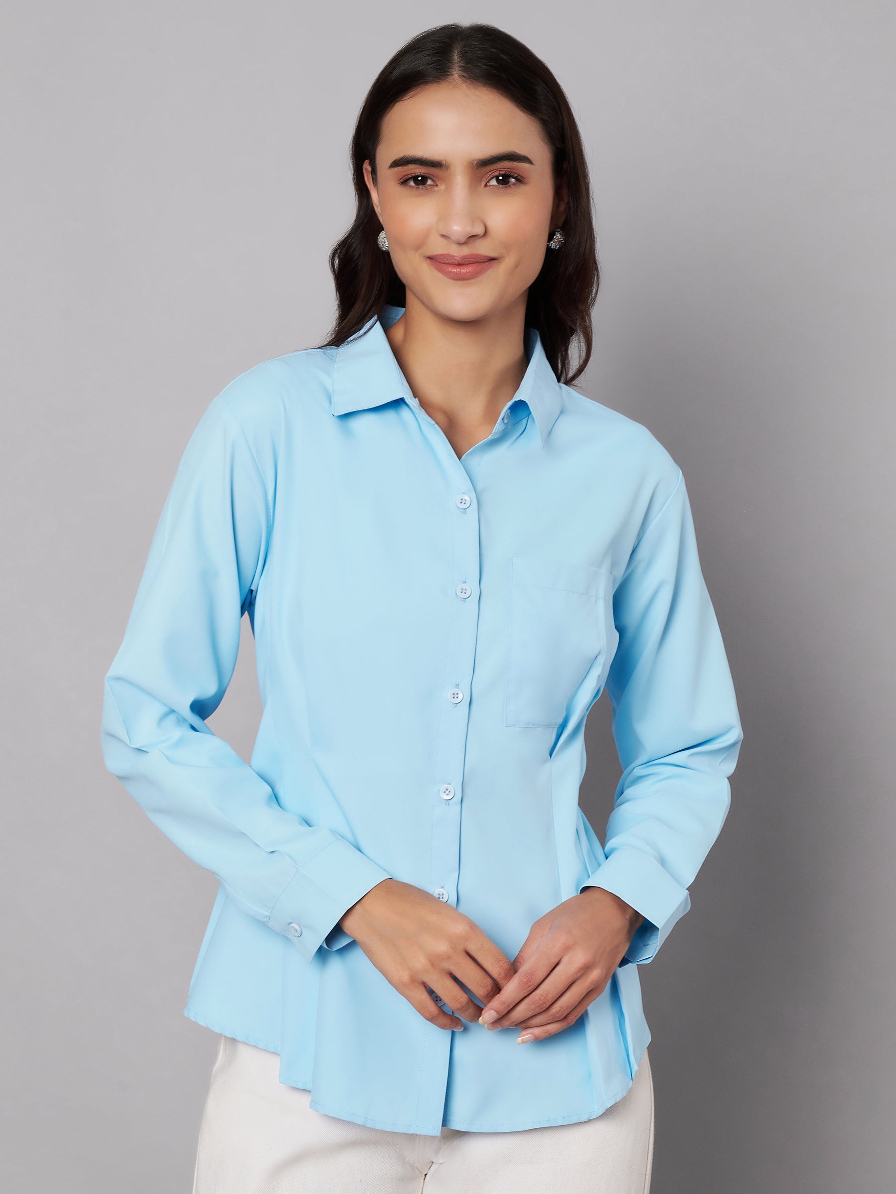 Women Blue crinched waist shirt – Tahvo India
