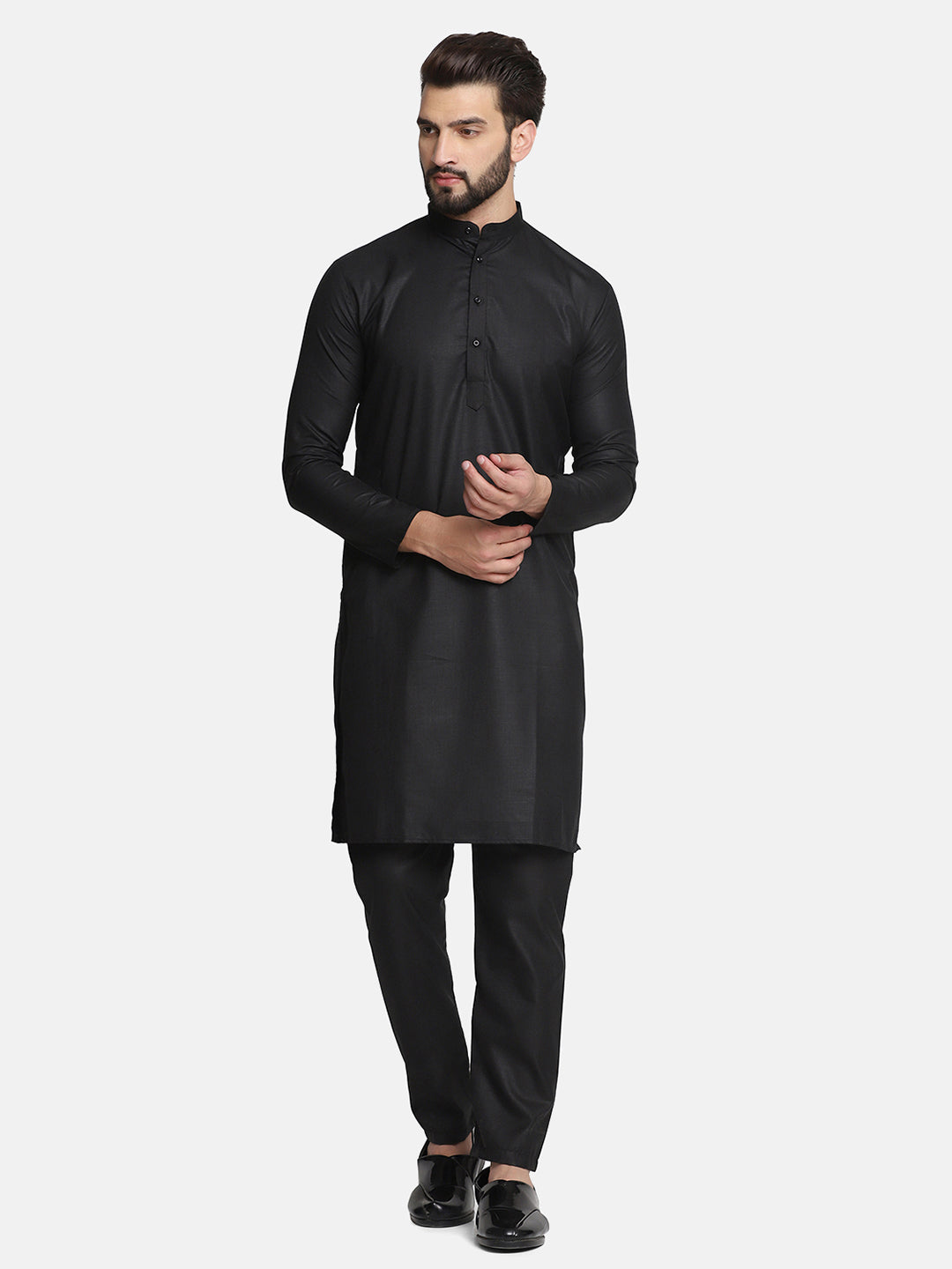 Men Black Cotton Kurta Pyjama